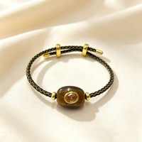 Bracelet en perles naturelles, cordon tressé réglable, accent doré, pierre incrustée, charme coloré, bijoux bohèmes, cadeau pour femmes