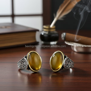 925K Sterling Silver Amber <b>Men</b> <b>Ring</b> - Product Image 3