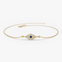 Bijoux personnalisés Bracelet à breloques mauvais œil en argent sterling 925 avec diamant CZ et saphir Plaqué or Bijoux fins Bracelets pour femmes