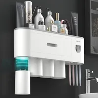 टूथब्रश धारक टूथब्रश धारक स्वचालित टूथपेस्ट निचोड़ने मशीन भंडारण रैक बाथरूम सामान