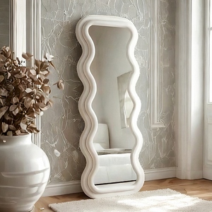 Contemporary <strong>Custom</strong> Design <strong>Standing</strong> Irregular <strong>Wave</strong> Mirror Long-Shaped Framed Glass for Home Dressing Bathroom Wall Decor Metal - Product Image 5