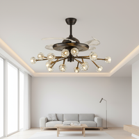 Ventilateur de plafond chandelier LED DC moderne nordique à 4 pales, 6 vitesses, télécommande, intensité variable, ultra-silencieux 30-34 dB, CRI 95 élevé, Firefly