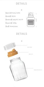 Botella cuadrada de plástico transparente de grado alimenticio, tarro de miel para la <span class=keywords><strong>tos</strong></span>, con tapa, 300g500g1000g - Product Image 2