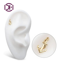 14Kt Jaune Or Sans Fil Ancre Top Labret CZ Haute Polonais Piercing Bijoux Petit Cartilage Stud Langue Nez Accessoire