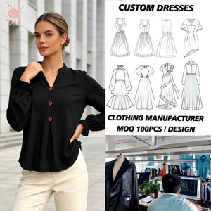 Chemisier personnalisé pour femme, col en V, manches ballon, boutons sur le devant, coupe ample, élégant, pour le bureau, les sorties, les fêtes, les rendez-vous - Product Image 1