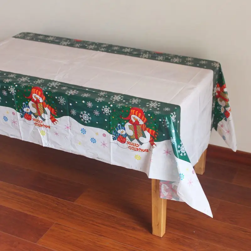 Believe Snowman for Christmas Winter and Holiday Engineered Rectangular Printed Fabric disposable plastic Tablecloth