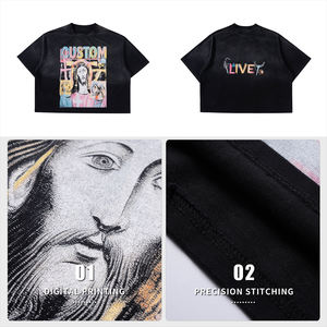 T-shirt da <span class=keywords><strong>uomo</strong></span> personalizzata all'ingrosso in 100% cotone, stampa DTG, grafica streetwear, girocollo <span class=keywords><strong>a</strong></span> costine oversize, pesante, per <span class=keywords><strong>uomo</strong></span> - Product Image 2