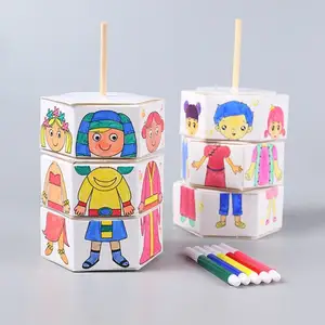 Mainan Kerajinan Anak DIY, mainan edukasi Puzzle grafiti berputar kertas pengisi warna untuk anak-anak