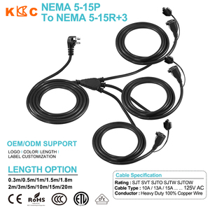 NEMA 5-15P to 5-15R Plus 3 Outlet Extension Cord 125V <b>Copper</b> <b>Wire</b> Power Cable for Outdoor <b>Lighting</b> OEM ODM - Product Image 1