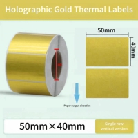 Étiquettes thermiques directes personnalisées en or Étiquettes thermiques holographiques en or pour codes à barres, adresse, compatibles avec les imprimantes thermiques