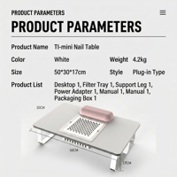 Table de manucure intelligente avec aspirateur intégré, repose-bras, accessoires et outils pour salon de beauté