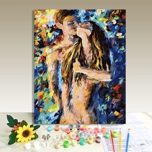 Kit de peinture par numéros sur toile, art abstrait, couple nu, impression numérique rectangulaire, peinture à l'huile faite à la main, DIY, 40x50cm - Product Image 1