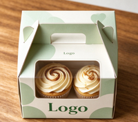 Boîte à cupcakes personnalisée en papier biodégradable vert sauge avec fenêtre, qualité alimentaire, logo personnalisé