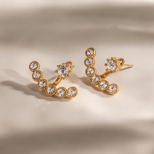 <b>Stud</b> Earrings 18K Gold Plated Rhinestone Claw Setting <b>Titanium</b> Steel Post Everyday Wear Geometric Design - Product Image 4