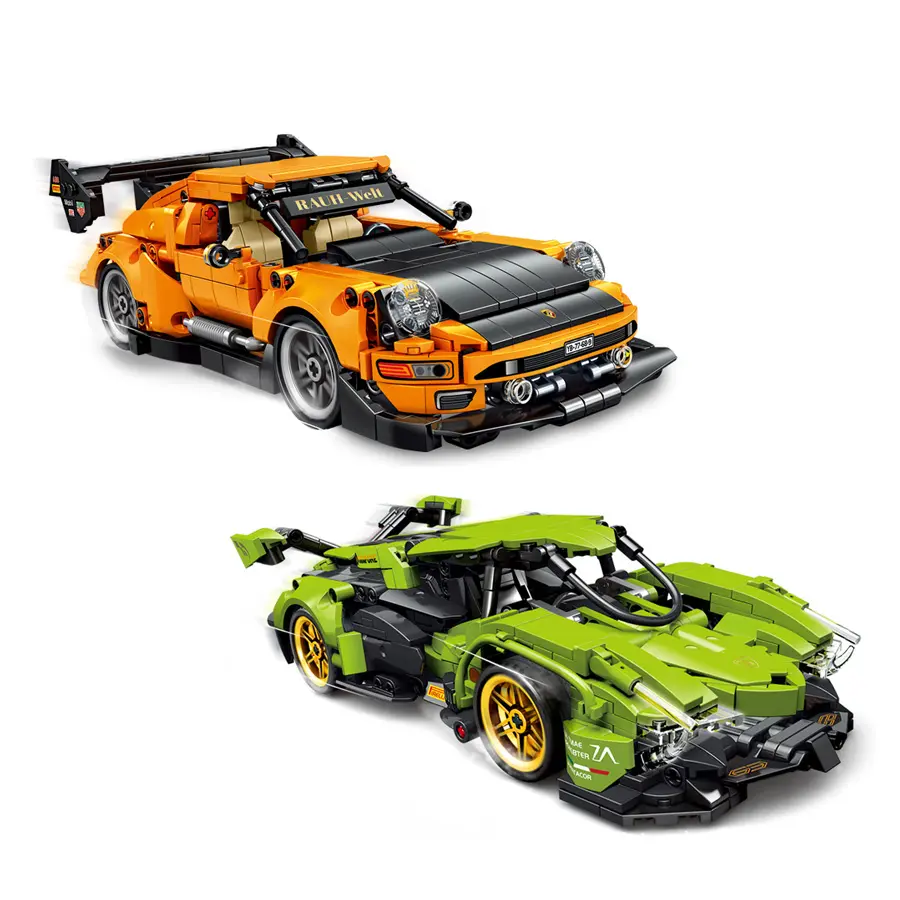 Oranje Groene Super Sportraceauto 668 + Pcs Blok 1:16 Hoge Technische Simulatie Ontwerp Cadeau Voor Kinderen Decoratie Model Diy Speelgoed 8 +