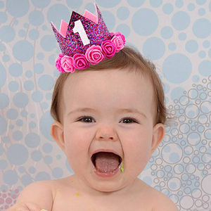 BD010 decoraciones para fiesta de cumpleaños de bebé lindo Primer Cumpleaños flor sombrero Cuervo para niñas pequeñas niño 1er cumpleaños fiesta foto Props - Product Image 5