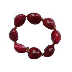 Fashion Beaded <b>Bracelet</b> <b>Red</b> Oval Stones PVD Gold Plated 316L Stainless Steel Sustainable Resistant Jewelry - Product Image 1