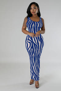 Summer Elegant Women's <strong>Zebra</strong> <strong>Printed</strong> Bodycon Dress Sleeveless Floor-Length Vest Dress Digital <strong>Printing</strong> Woven Washable - Product Image 4