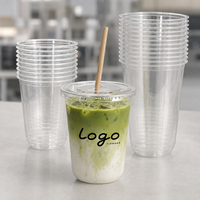 Gobelets jetables à paroi simple en PET transparent de 16 oz pour Matcha Latte avec couvercle en dôme en U et paille – Vente en gros