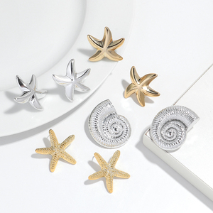 Summer New Marine Elements Holiday Jewelry Beach Seaside Accessories Personalized Gold Silver Plated CCB Starfish Conch Earrings - Product Image 4