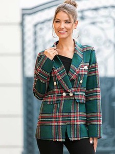 Fabricante de Ropa Chal Cuello Manga Larga Botón Frontal Tartán Tweed <span class=keywords><strong>Blazer</strong></span> para <span class=keywords><strong>Mujer</strong></span> - Product Image 3