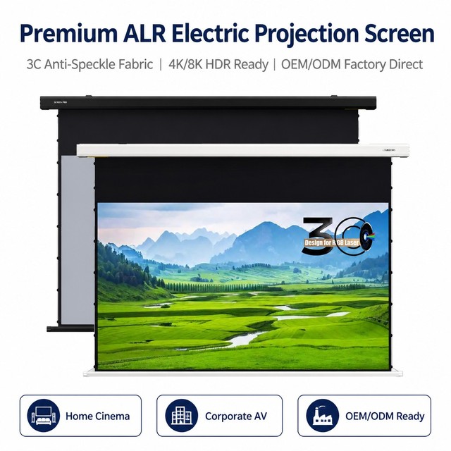 SCREEN PRO Anti Laser Speckle 3C Gray Screen 3D Ultra HD ALR Wall/ceiling Mounted Tab-Tension Motorized Projection Screens