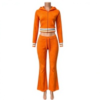 Ensemble de survêtement deux pièces pour femmes avec logo personnalisé, style Y2K, veste à fermeture éclair rayée et pantalon évasé extensible, collection automne-hiver