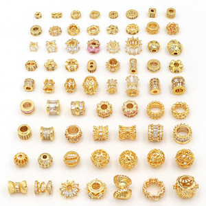 Perles <span class=keywords><strong>en</strong></span> laiton plaqué or 18 carats, forme tonneau/rond, zircon, trou traversant, design taille fine, pour bracelet/<span class=keywords><strong>collier</strong></span> <span class=keywords><strong>en</strong></span> cristal, fabrication de bijoux DIY - Product Image 1