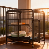 Cage à chat en fer à deux niveaux, tube carré, robuste, avec porte d'entrée supérieure, roues universelles, facile à nettoyer