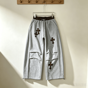 Pantalones de chándal anchos para hombre, de corte recto, holgados, con bordado, de felpa francesa de algodón - Product Image 1