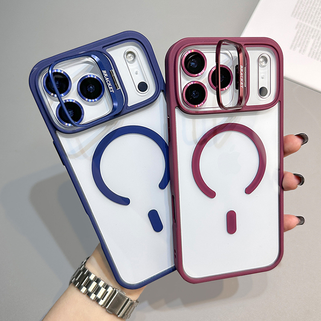 MOQ 500 Camera Bumper Kickstand case for iPhone 17 Magnetic clear case Cover for iPhone 17 Pro Max 16 15 14 13 Magnetic case