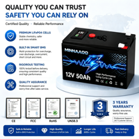 Batterie de stockage d'énergie LiFePO4 12V 50Ah avec sortie USB, batterie au lithium sans entretien pour UPS, bateau et installation solaire hors réseau