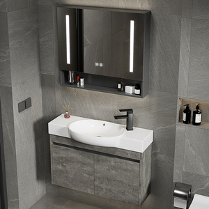 Petite armoire de salle de bain murale moderne en aluminium, miroir intelligent, lavabo en céramique ultra-étroit pour hôtel, villa - Product Image 4