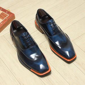 Nouvelles Chaussures Oxford Formelles de Luxe pour Hommes à Lacets, Tige en Cuir Véritable, Bout Carré, Finition Brillante, Respirantes et Antidérapantes pour Mariages - Product Image 1