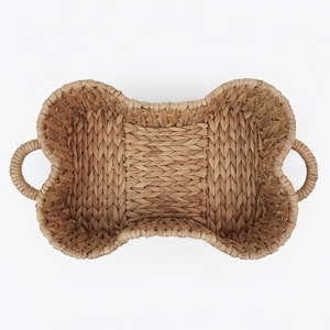 Panier de rangement tressé en forme d'os pour chien avec poignées, boîte de rangement en osier naturel pour jouets d'animaux, plateau pour chiens - Product Image 3