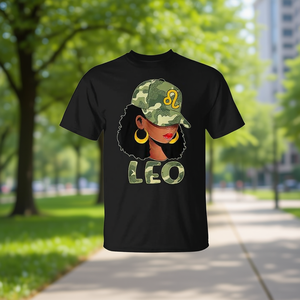 Leo Queen Camouflage Black Woman Cap Zodiac Sign T-Shirt - Product Image 3