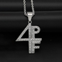 Collier en acier inoxydable DZ695 Hip Hop Iced 4PF avec pendentif lettre initiale en alphabet, strass, plaqué or, pour anniversaire