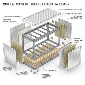 Maison conteneur démontable à montage facile, maisonnette préfabriquée personnalisée pour hébergement temporaire, poste de garde, ou local de stockage - Product Image 6