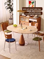 Table à manger ovale réglable en dalle de roche, ensemble table et chaises en bois massif pour petites maisons