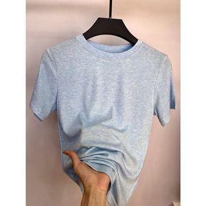 เสื้อยืดผู้หญิง TS-021 สีพื้น แขนสั้น คอกลม ผ้าถัก สวมใส่สบาย หลากหลายสไตล์ ทรงเข้ารูป - Product Image 5