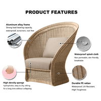 Ensemble de canapé et chaises de salle à manger en rotin d'extérieur, design moderne, structure métallique, imperméable, protection solaire, 2 places, villa, jardin, hôtel, terrasse