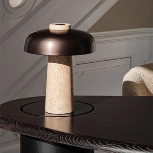Lampe de table nordique en forme de champignon, travertin jaune, E27 LED 220V, pour salon, chambre à coucher, bureau - Product Image 2