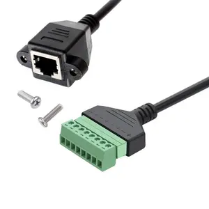 RJ45 8P8C betina ke 8 PIN, kabel adaptor sambungan sekrup blok Terminal pegas