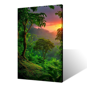Tableau mural Paysage Forêt <span class=keywords><strong>Tropicale</strong></span> au Lever du Soleil, <span class=keywords><strong>Toile</strong></span> Imprimée Anti-UV Écologique, Scène Montagne et Lumière du Soleil, Pour Intérieur - Product Image 3