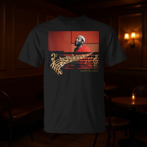 T-shirt Marvin Gaye avec motif de notes de musique, noir, unisexe, taille adulte - Product Image 3