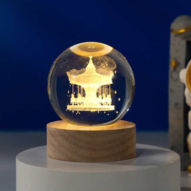 3D Crystal Decorative Ball Night Lamp Luminous Crystal Ball Light Decoration Solar System Led Night Lights