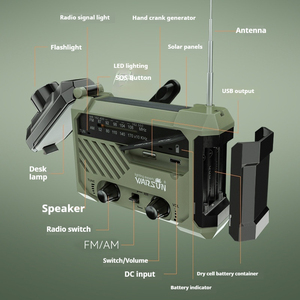 Warsun TG Multifuncional emergência resgate mão Tocha <span class=keywords><strong>FM</strong></span> AM rádio Solar Desastre SOS banco de potência Distress antena lanterna - Product Image 3