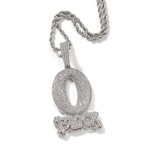Collana con Ciondolo Personalizzato a Forma di Lettera O BLOCK, Gioielli Hip Hop alla Moda con Zirconi Cubici, per Uomo e Donna - Product Image 1