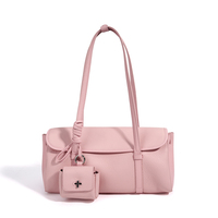 Sac à bandoulière de luxe minimaliste en cuir véritable pour femme 2026 – Sac sous le bras tendance en cuir de vachette avec pochette à monnaie détachable et breloque