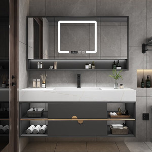 Modern smart solid wood bathroom cabinet combination modern simple smart <b>mirror</b> cabinet wash basin washbasin - Product Image 4